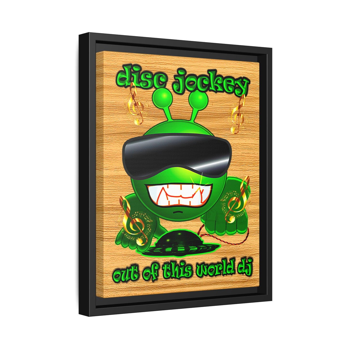 disc jockey - framed canvas art (butterscotch wood finish)