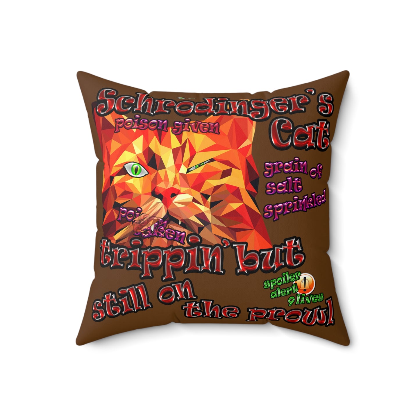schrodinger's cat - Spun Polyester Square Pillow - (brown)
