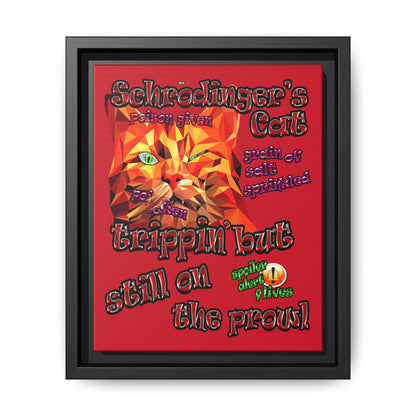 schrodinger's cat - framed canvas art (dark red)