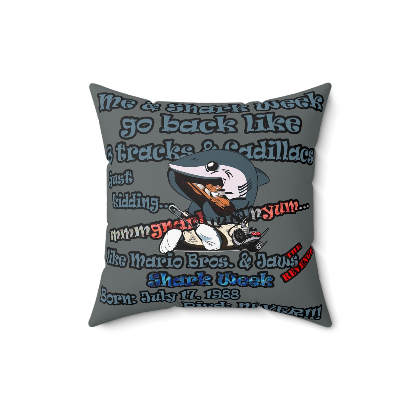 shark week - Faux Suede Square Pillow - (dark grey)