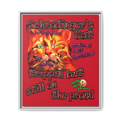 schrodinger's cat - framed canvas art (dark red)