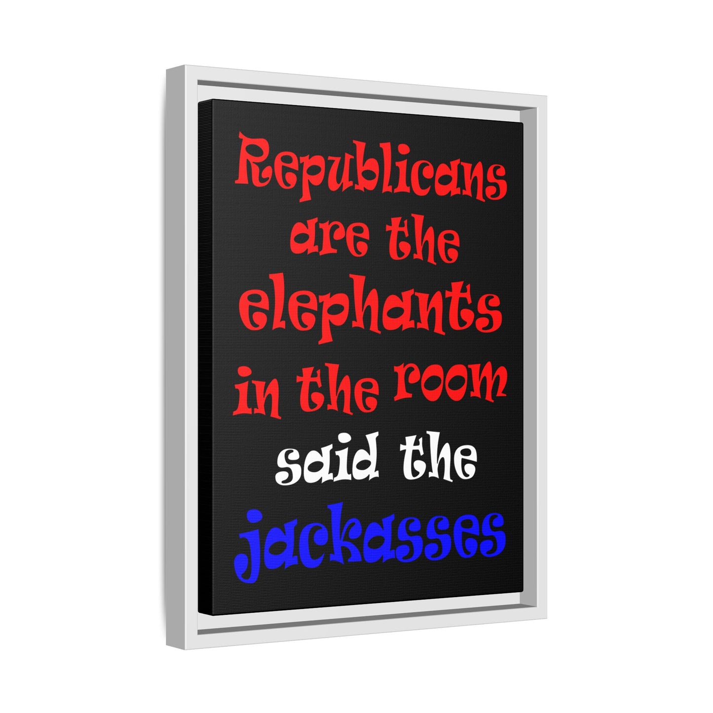 donkeys and elephants - framed canvas art (black)