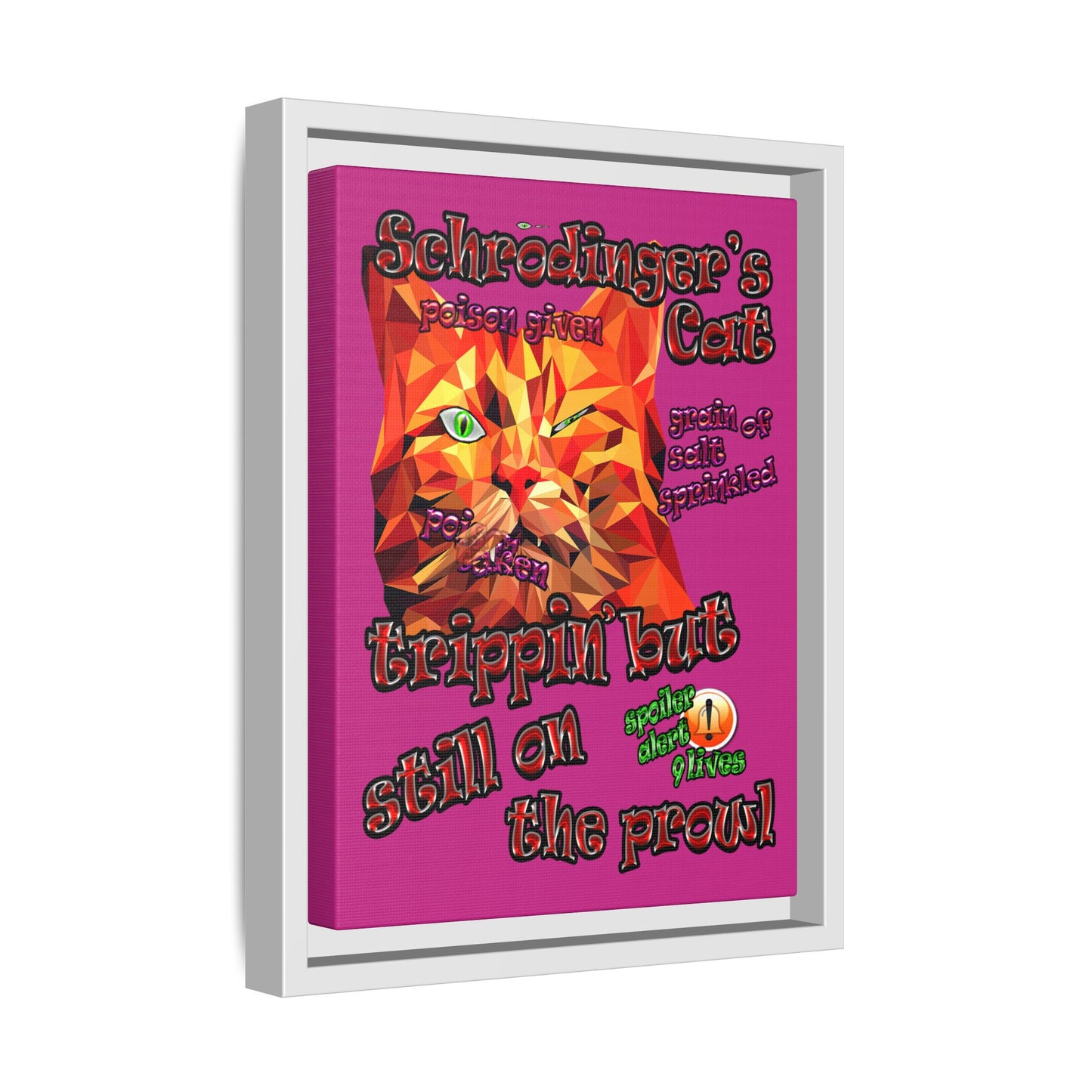 schrodinger's cat - framed canvas art (pink)