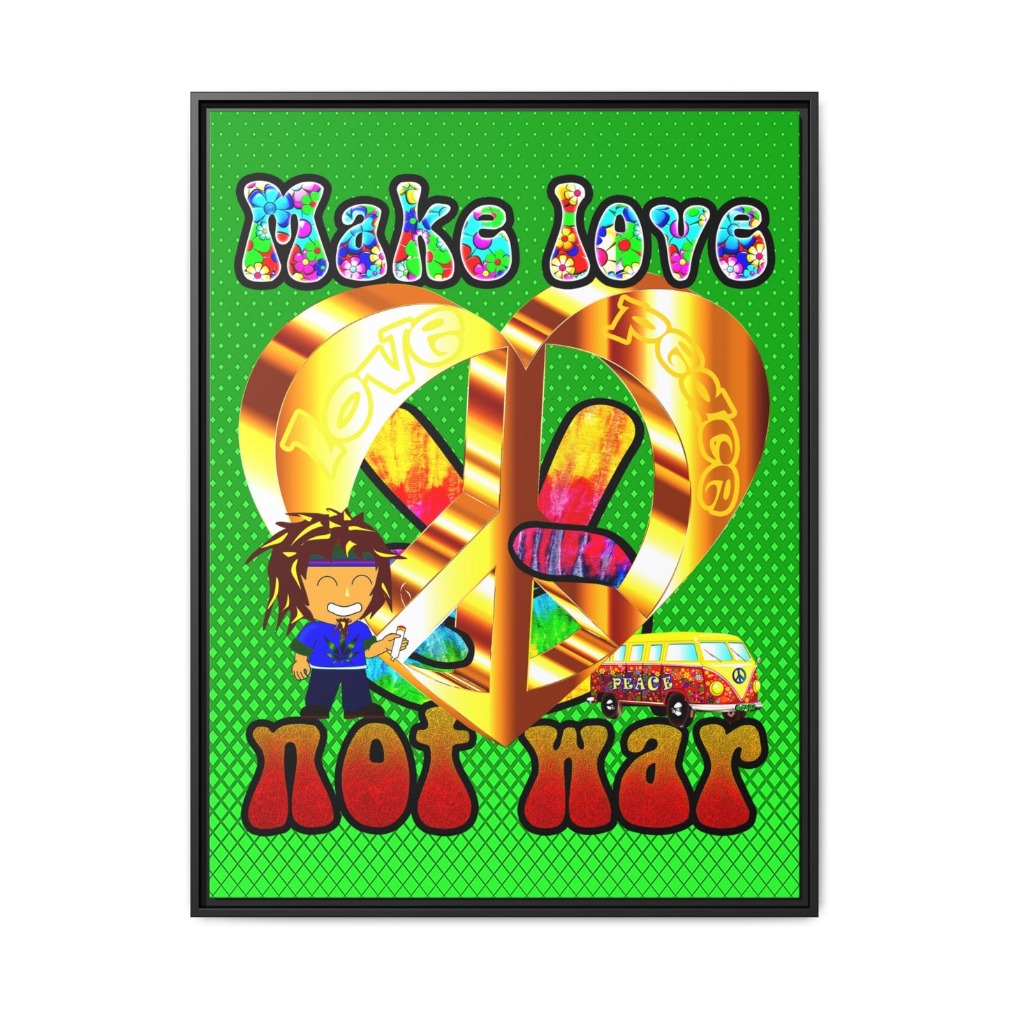 love peace - framed canvas art (logo green)