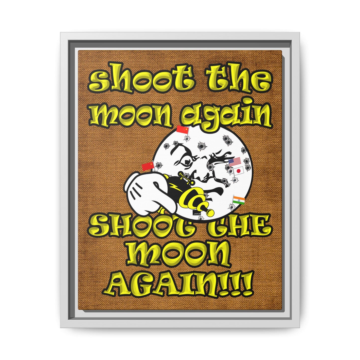 shoot the moon again - framed canvas art (brown papyrus)