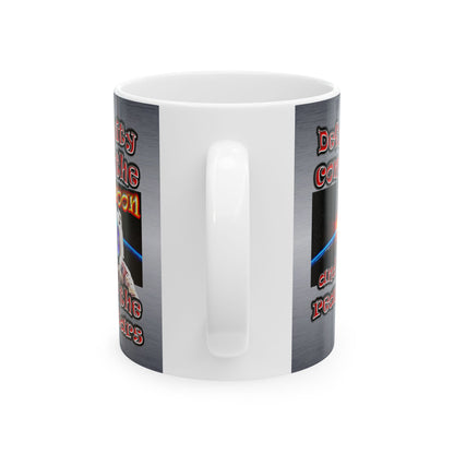 defy conquer reach - White Mug (brushed nickel)