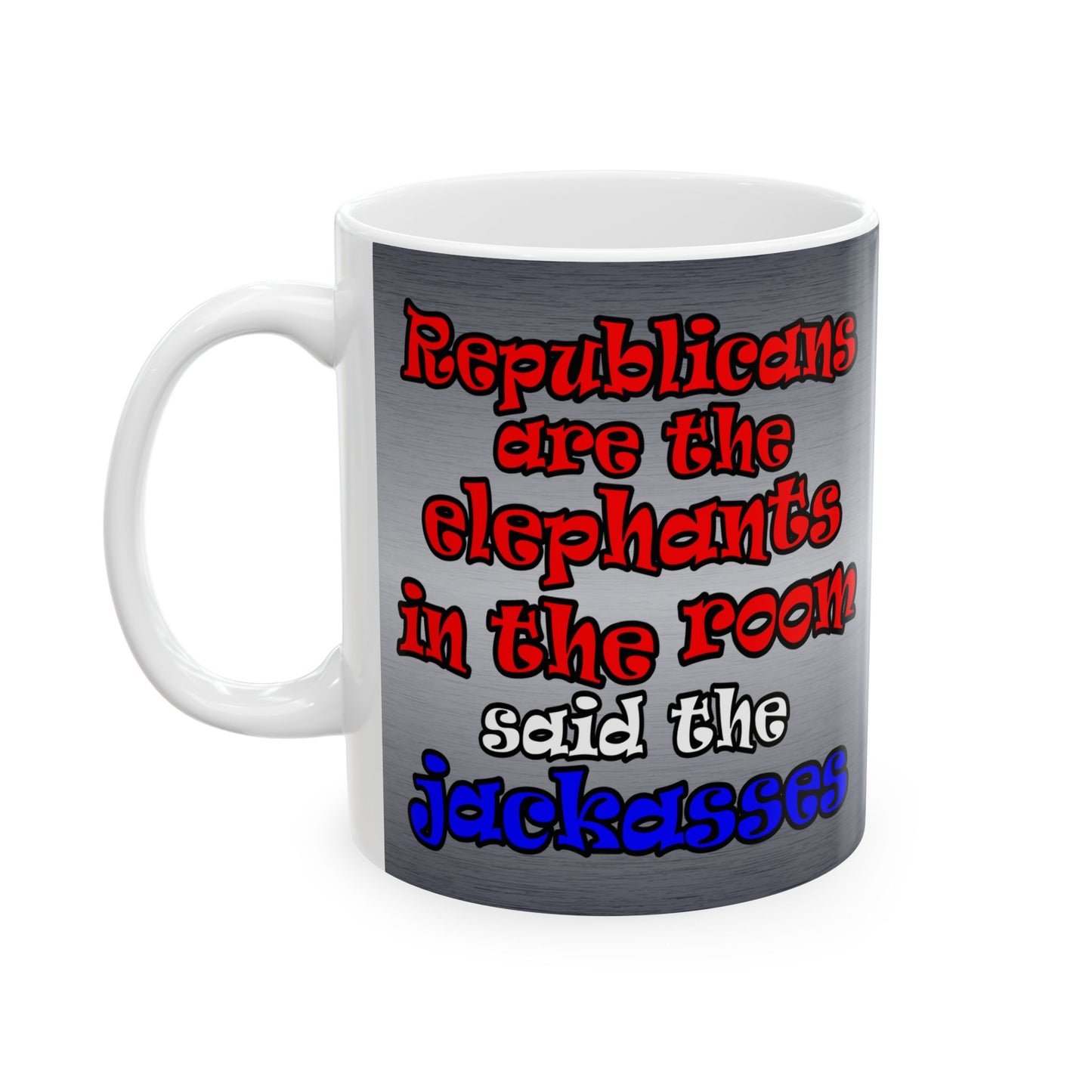 donkeys and elephants - White Mug (brushed nickel)
