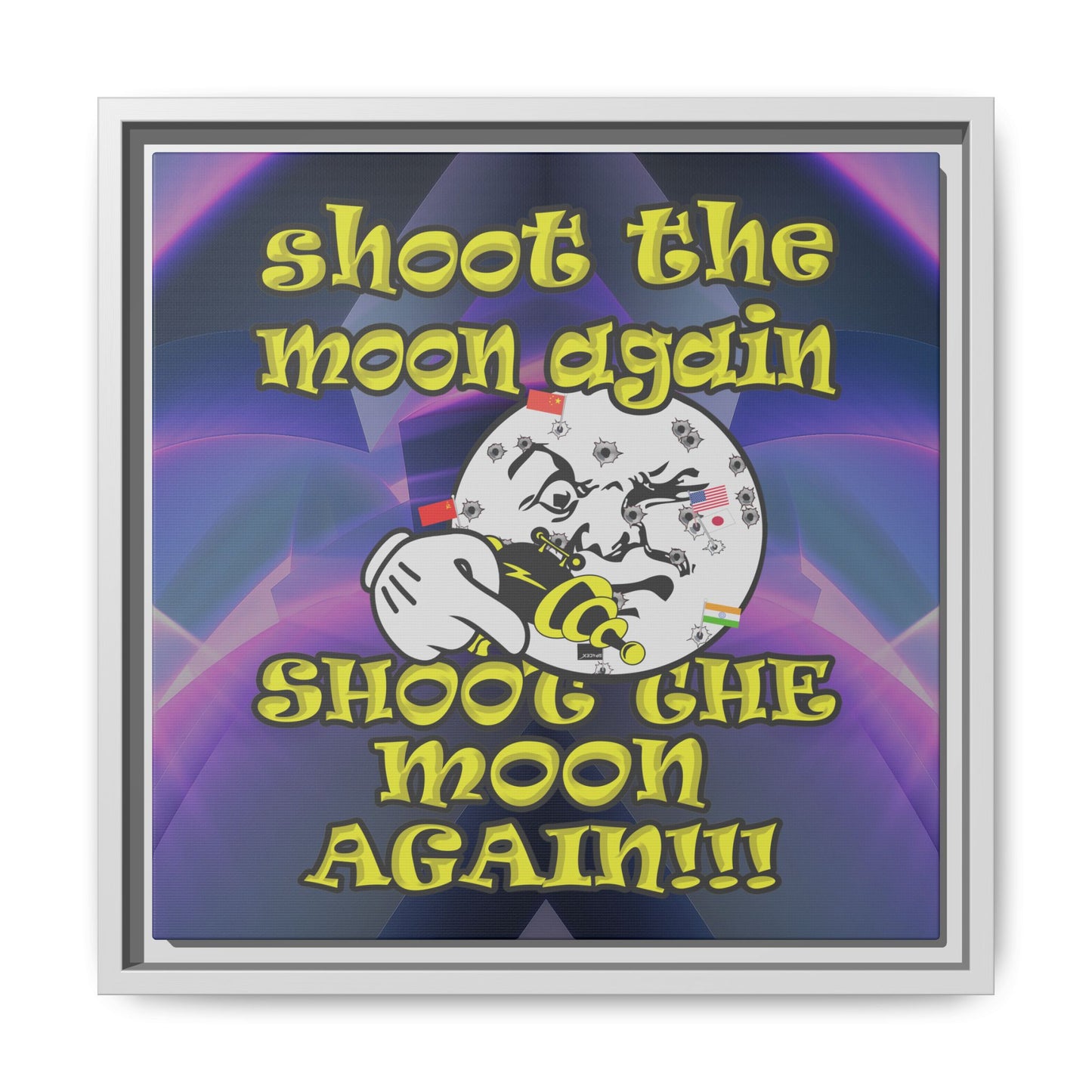 shoot the moon again - framed canvas art (grey-pink wave)