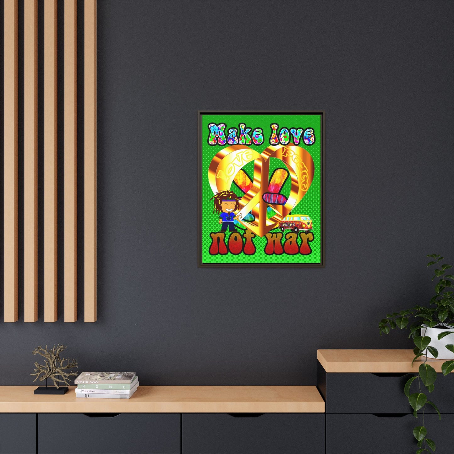 love peace - framed canvas art (logo green)