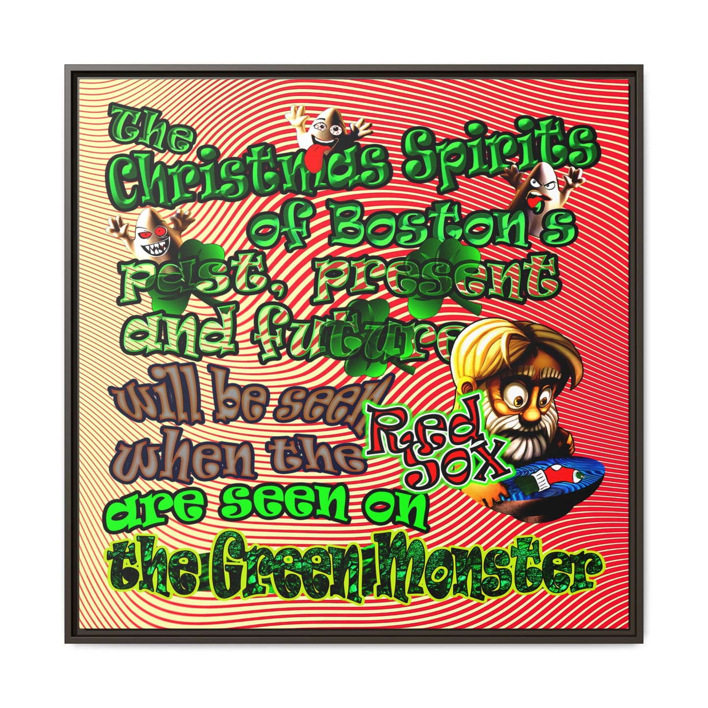christmas spirits of boston - framed canvas art (yellow-orange wave)