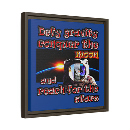 defy conquer reach - framed canvas art (dark blue)