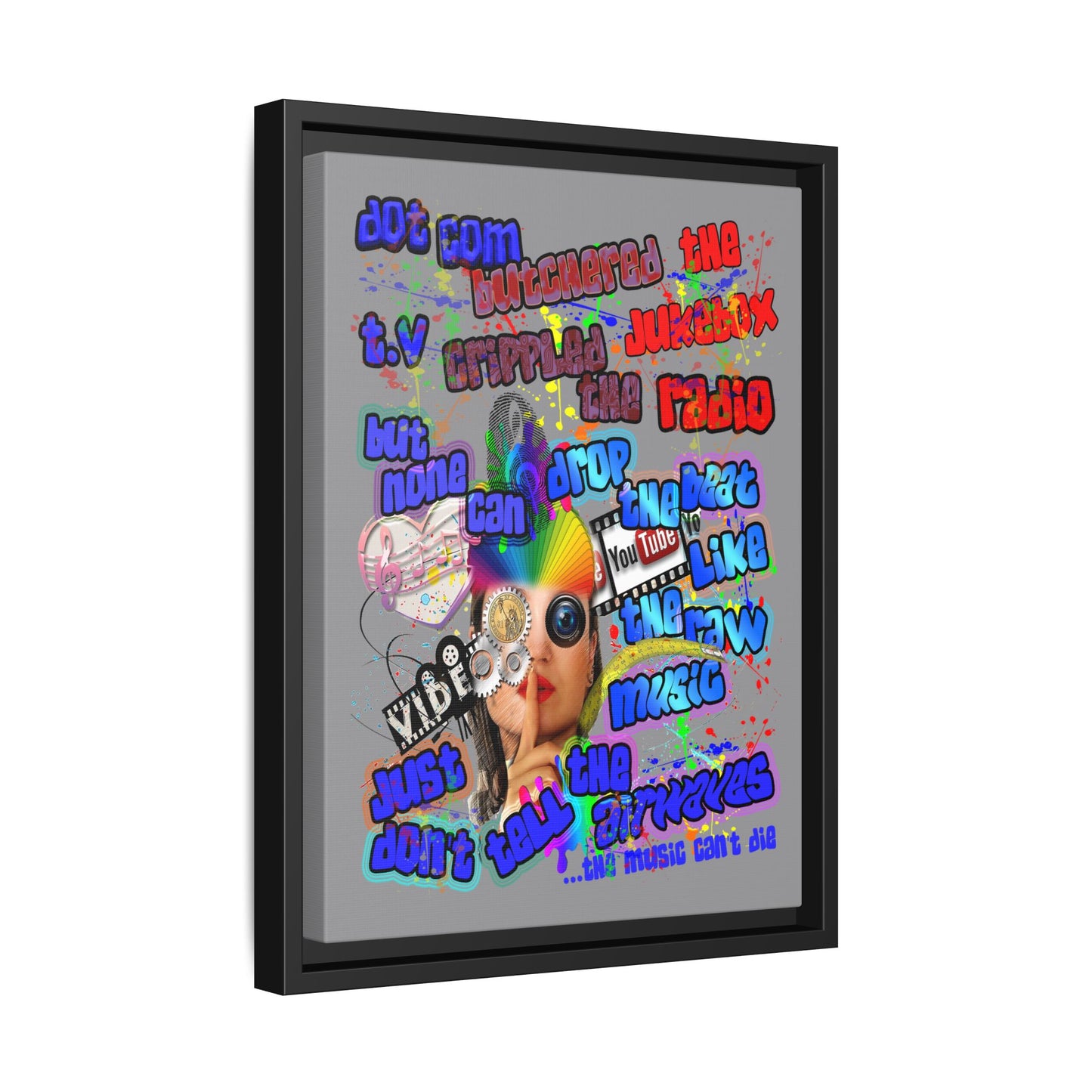drop the beat - framed canvas art (grey)