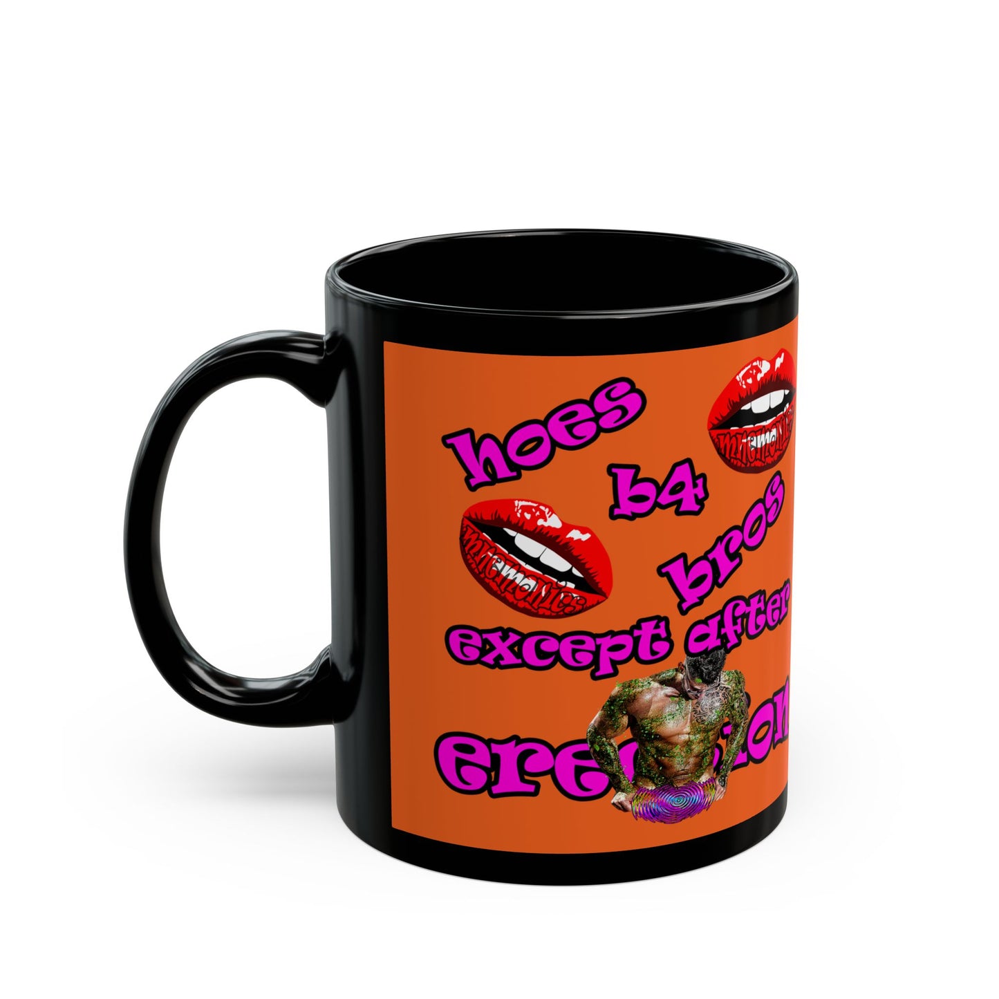 hoes b4 bros - Black Mug (orange)