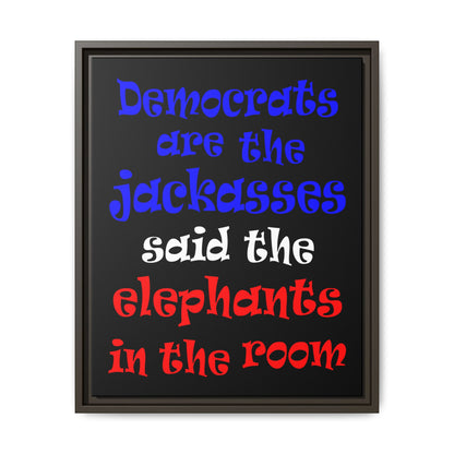 donkeys and elephants - framed canvas art (black)