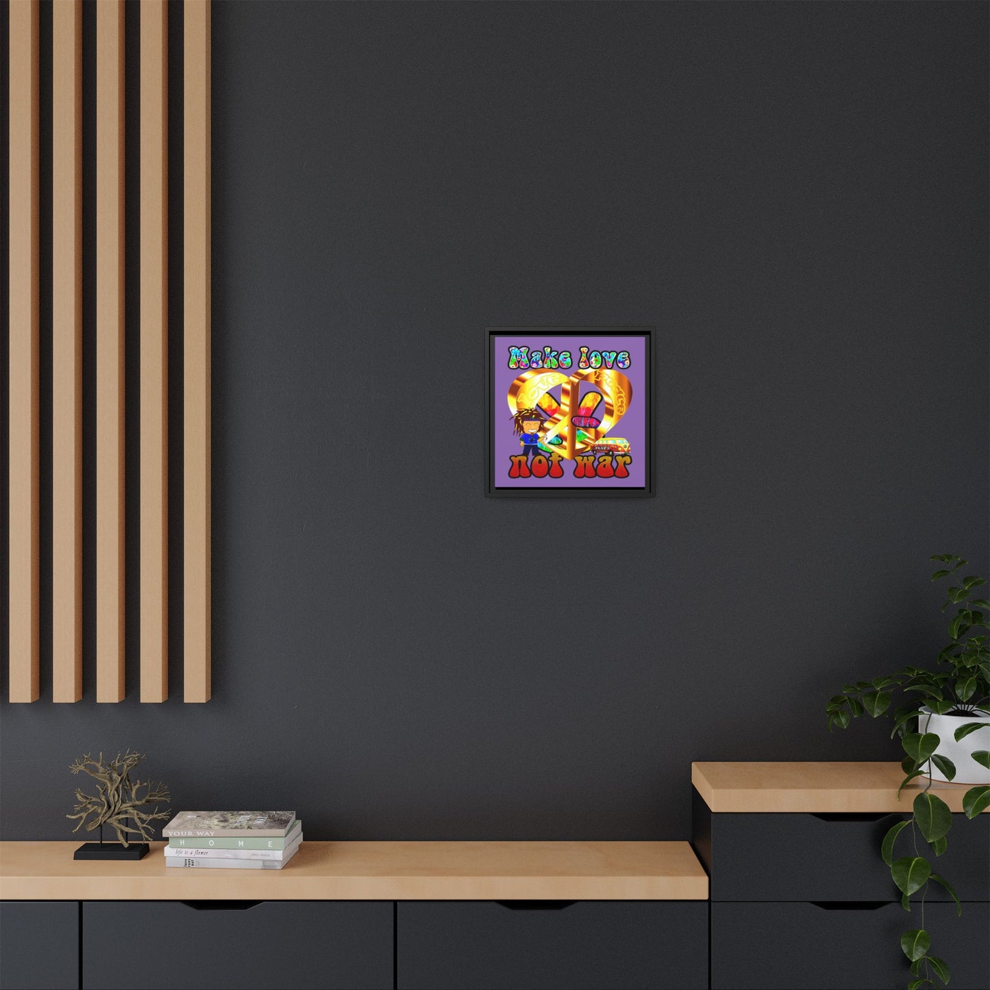 love peace - framed canvas art (light purple)