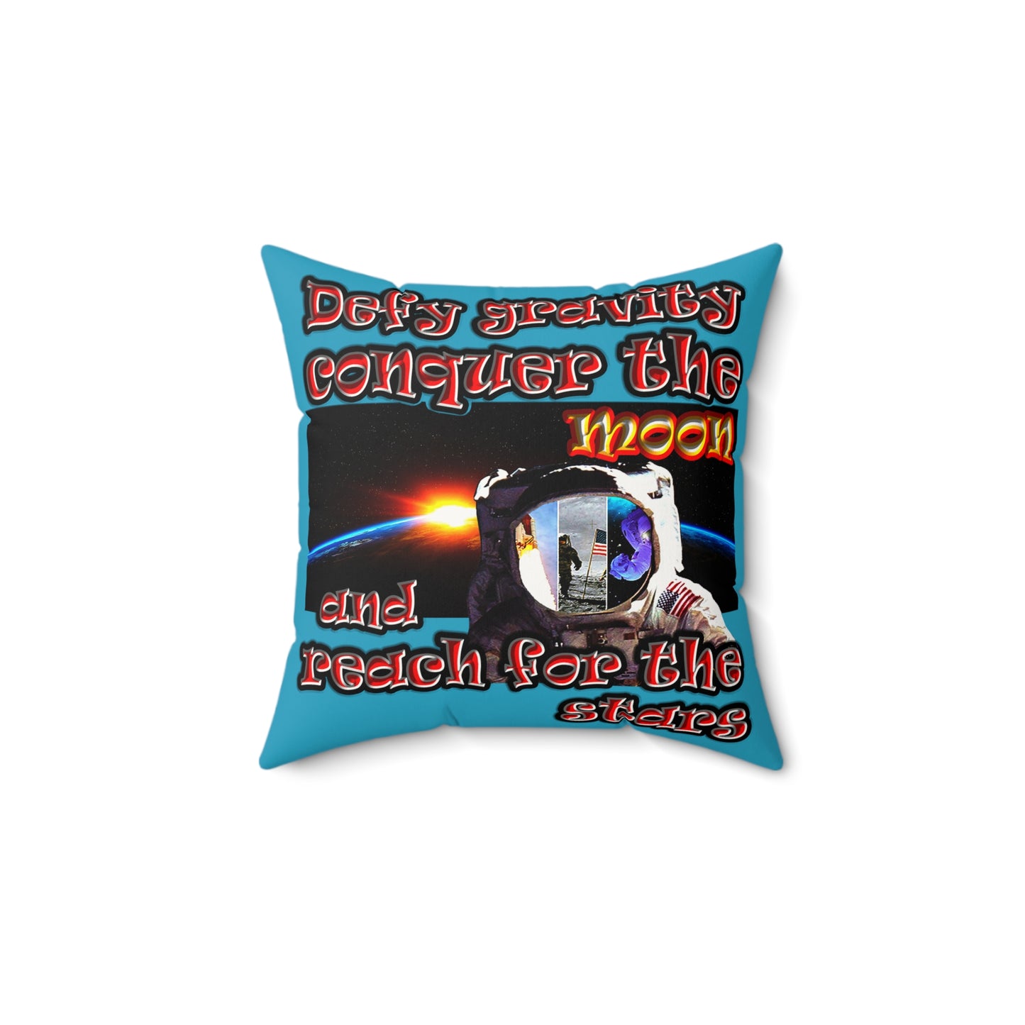 defy conquer reach - Faux Suede Square Pillow - (turquoise)