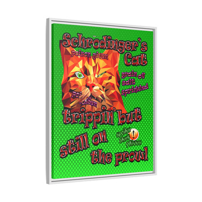 schrodinger's cat - framed canvas art (logo green)