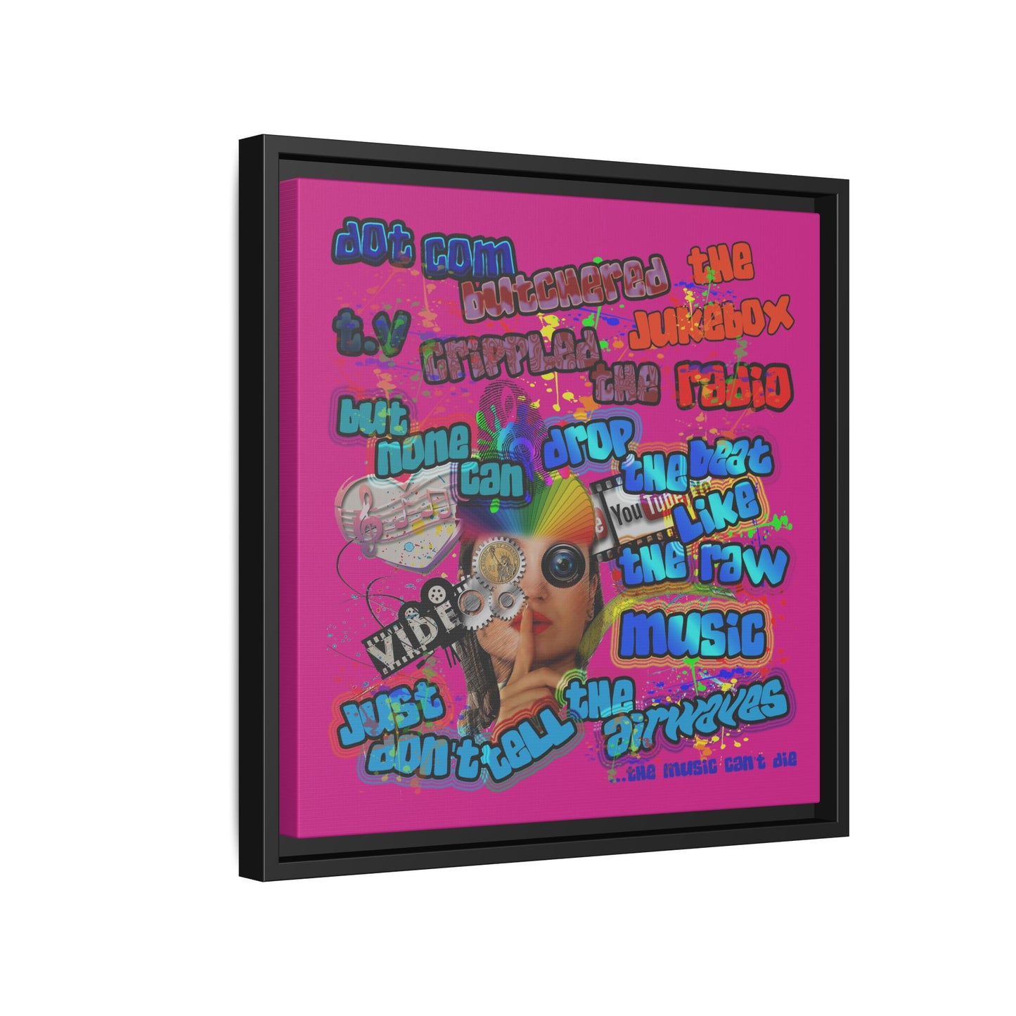 drop the beat - framed canvas art (pink)