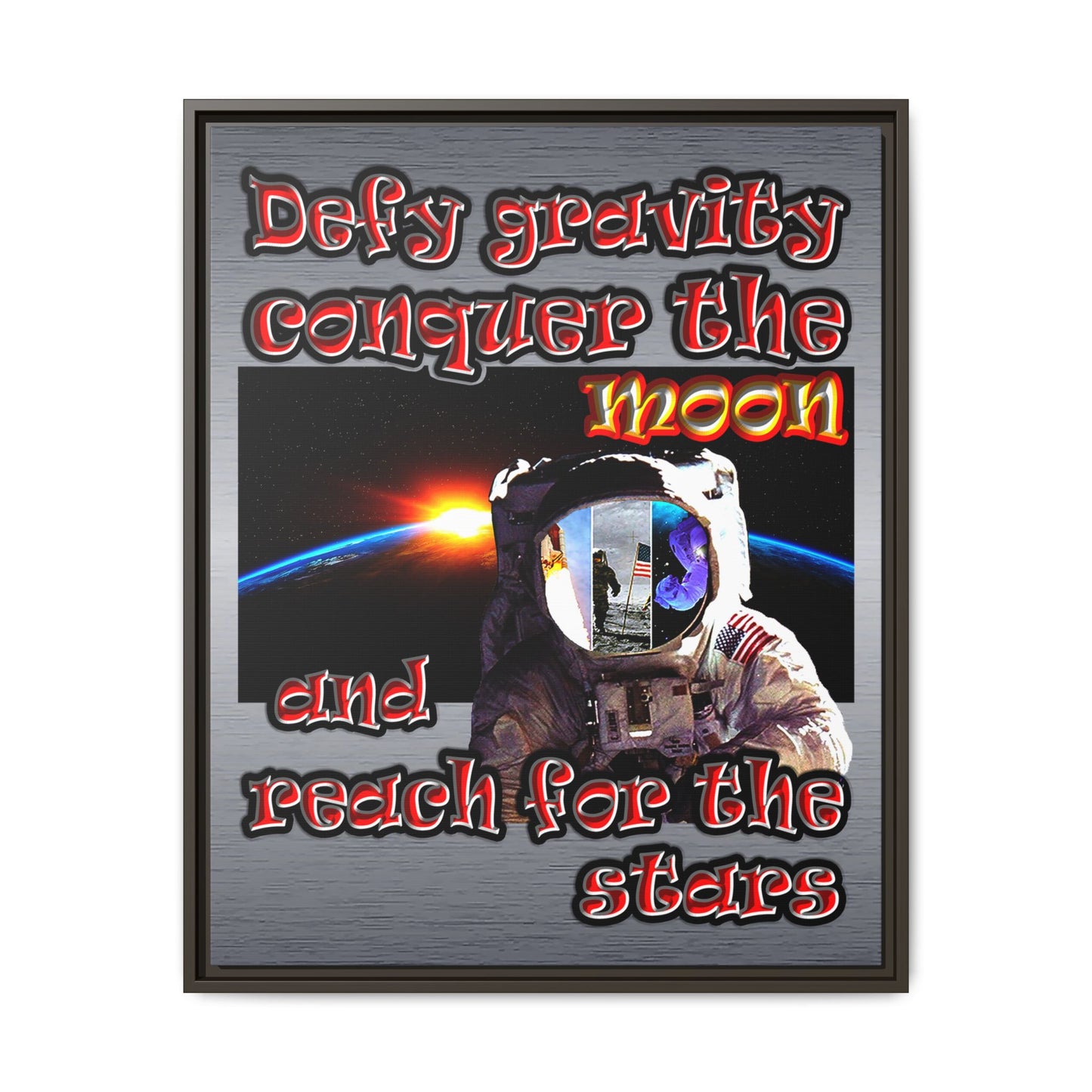 defy conquer reach - framed canvas art (brushed nickel)
