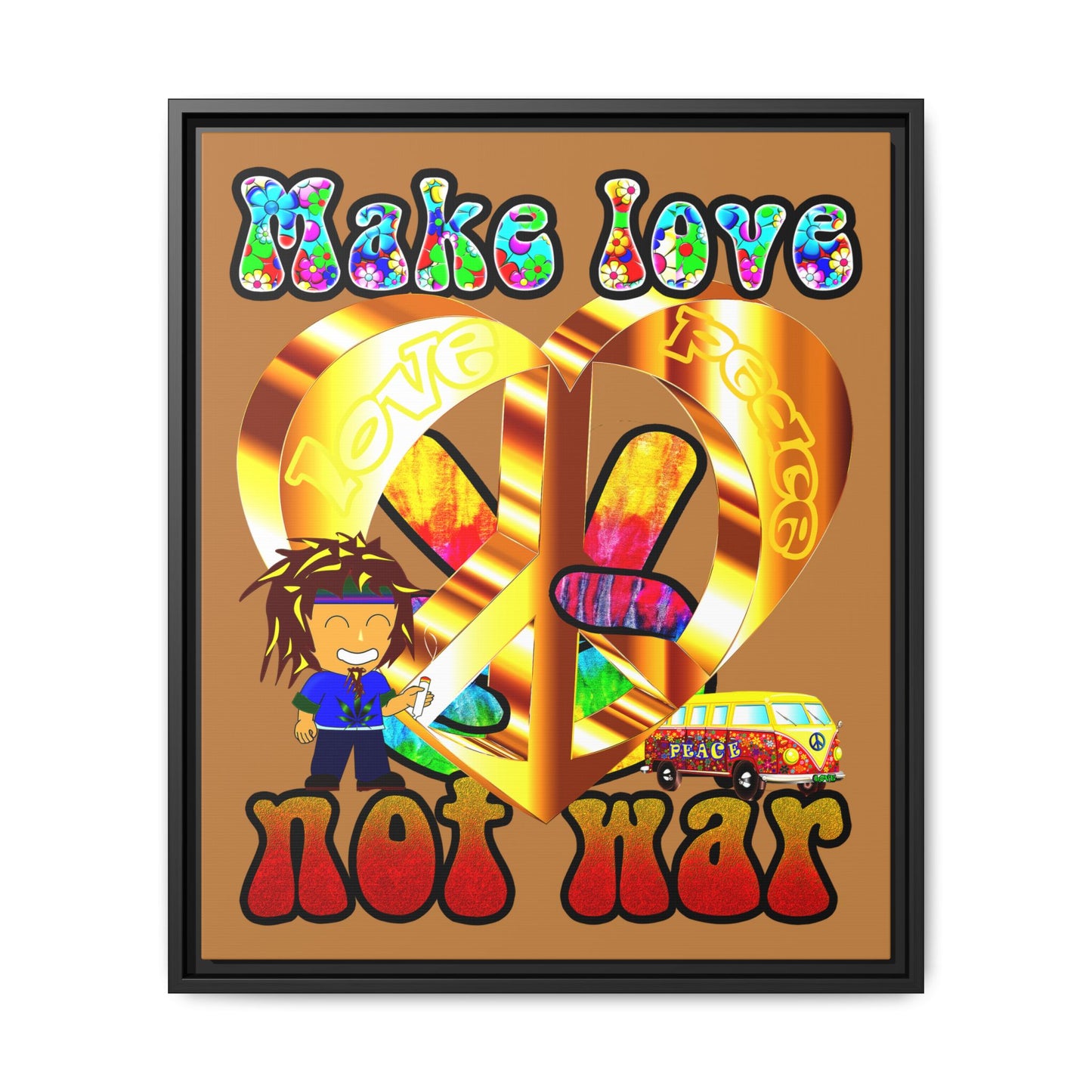 love peace - framed canvas art (light brown)