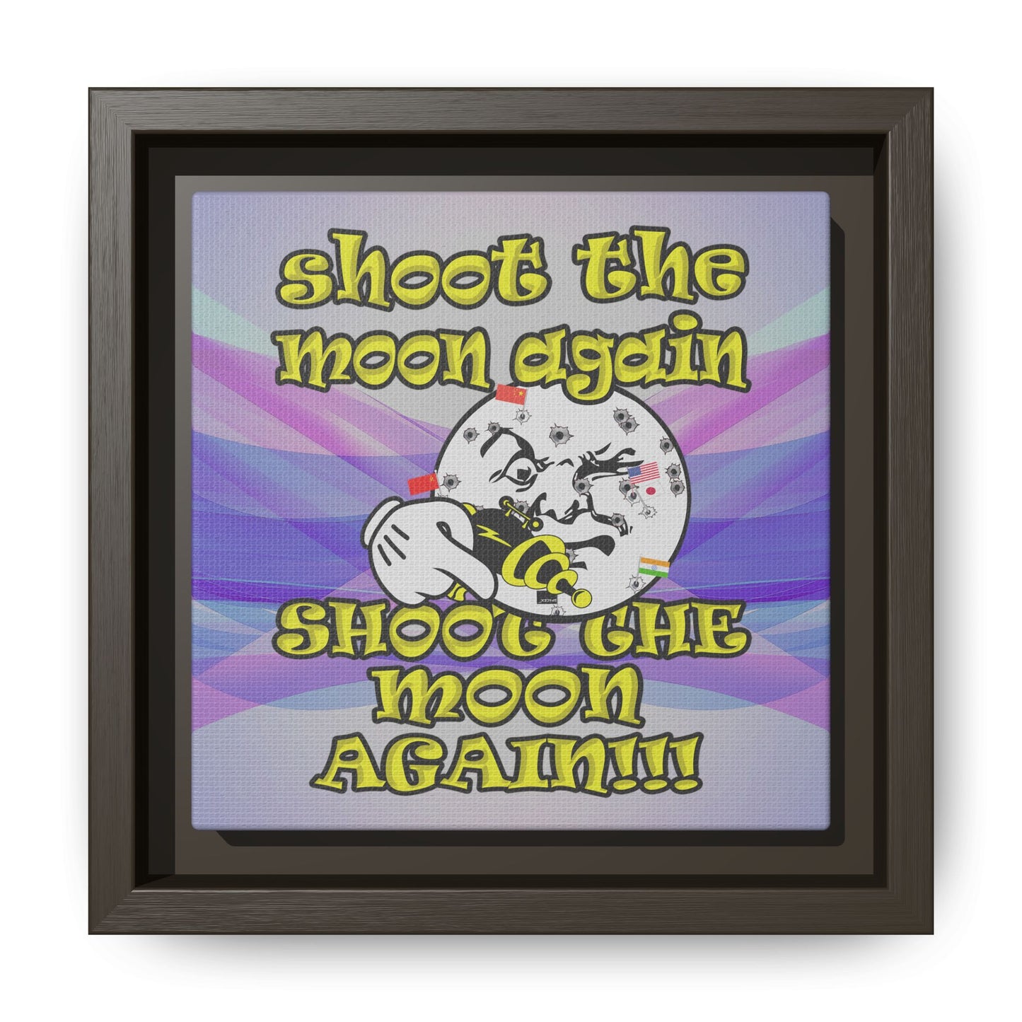 shoot the moon again - framed canvas art (light blue-pink wave)