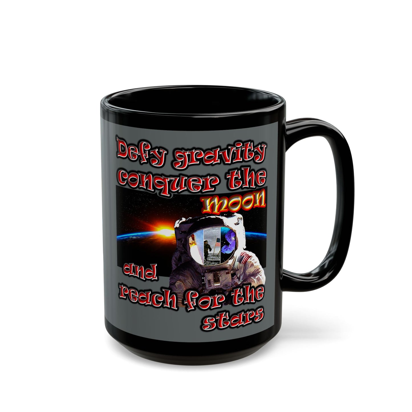 defy conquer reach - Black Mug (dark grey)