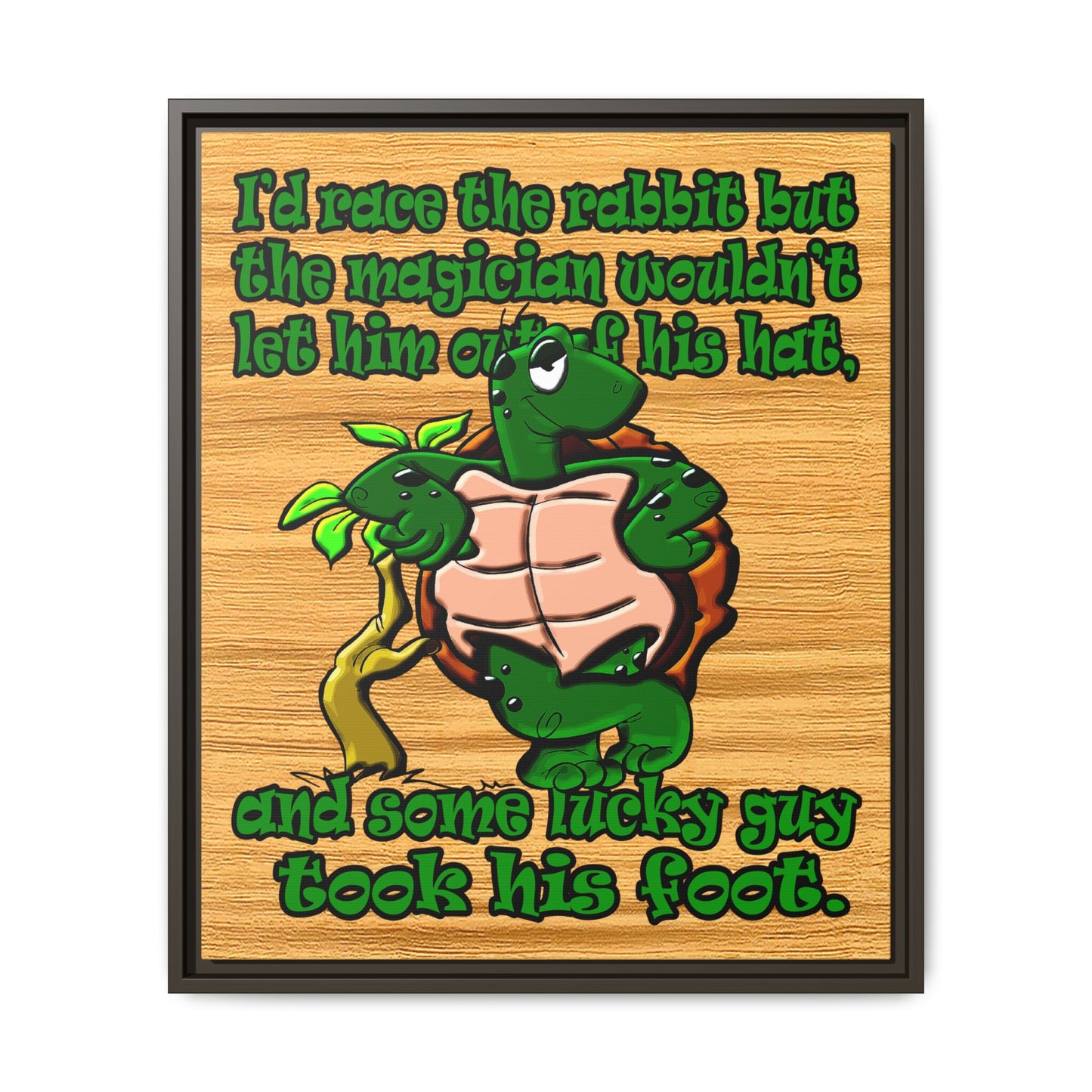 turtle race - framed canvas art (butterscotch wood finish)