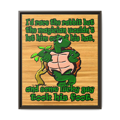 turtle race - framed canvas art (butterscotch wood finish)