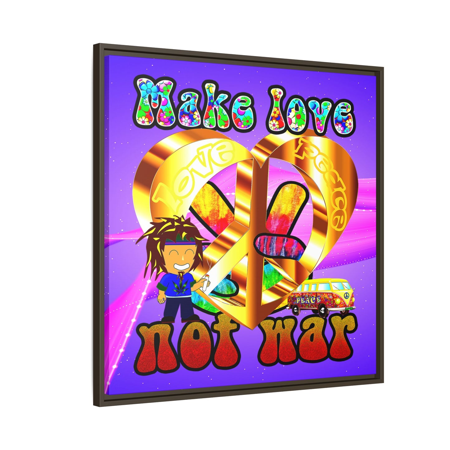 love peace - framed canvas art (purple-pink wave)