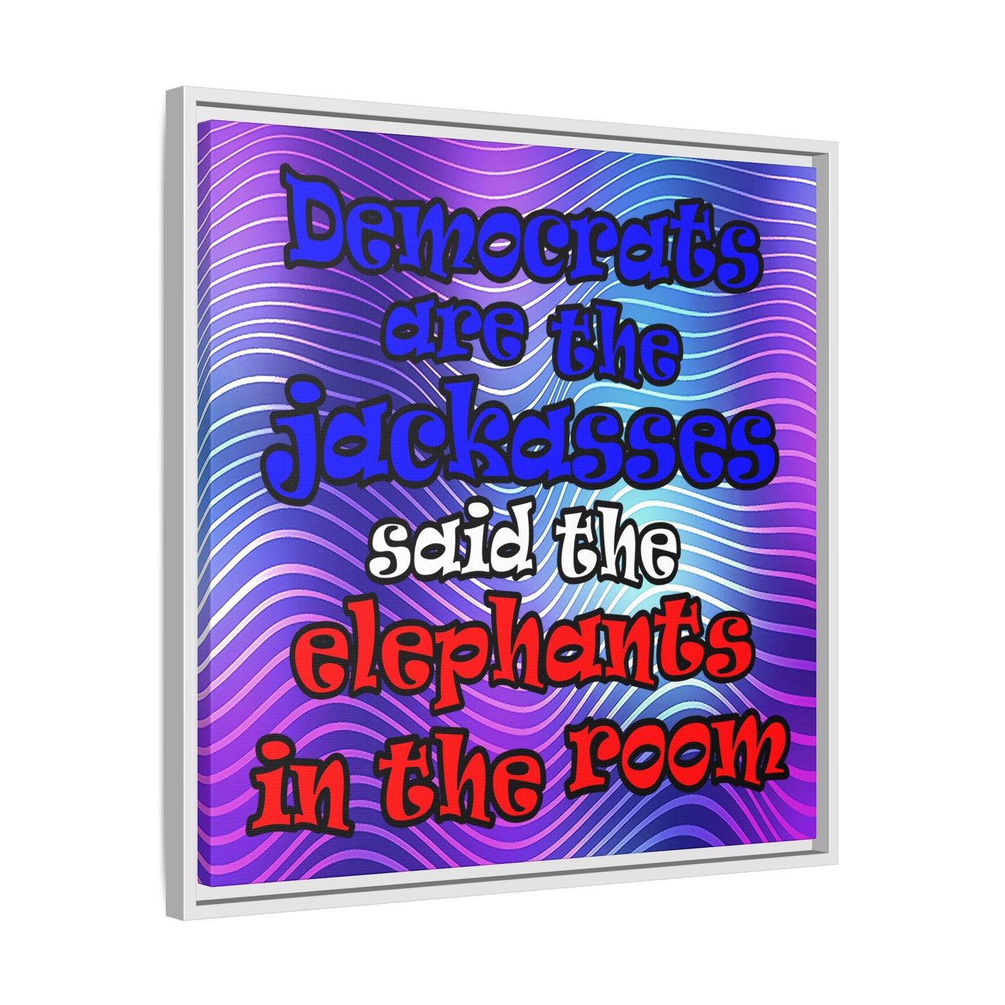 donkeys and elephants - framed canvas art (purple wave)