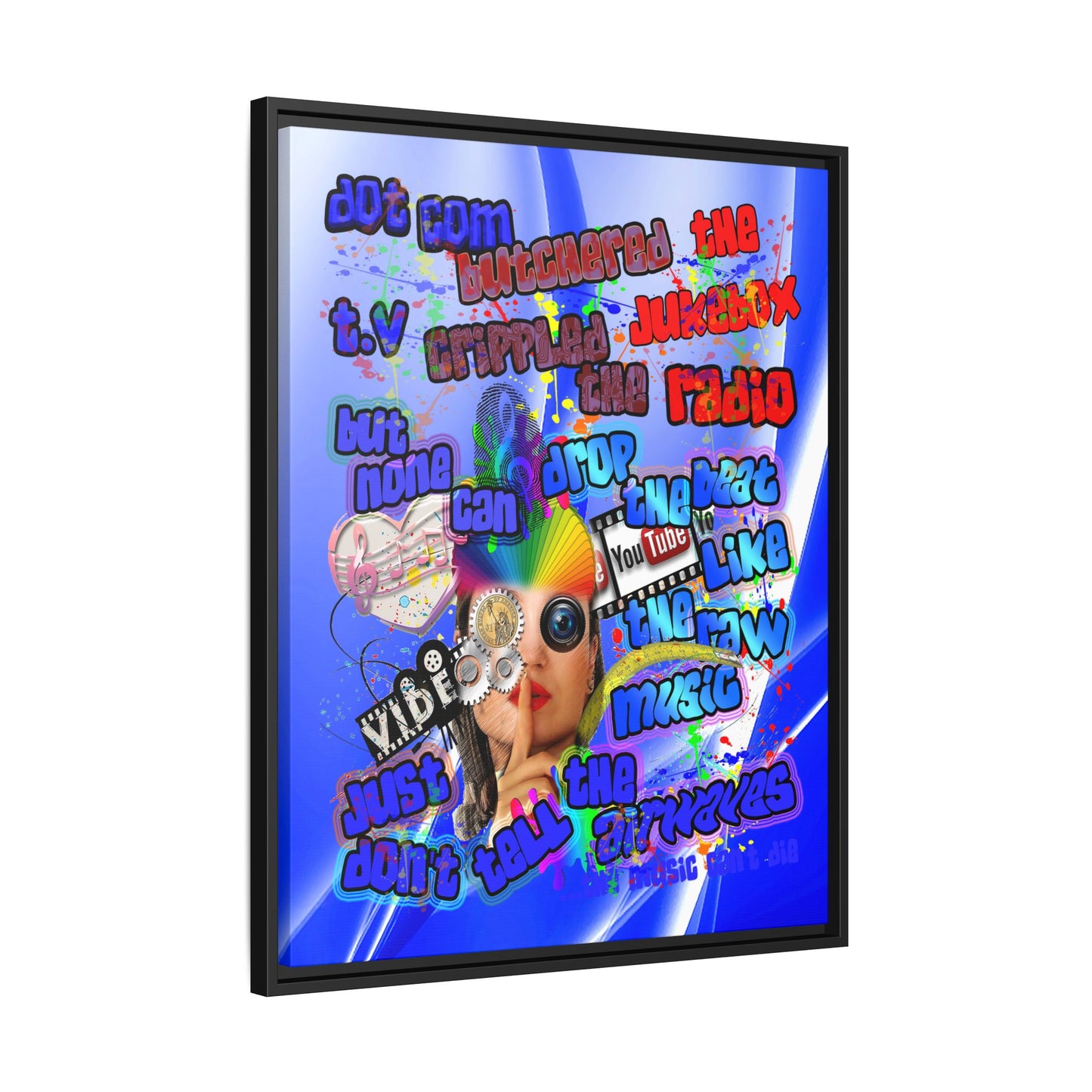 drop the beat - framed canvas art (blue-white wave)