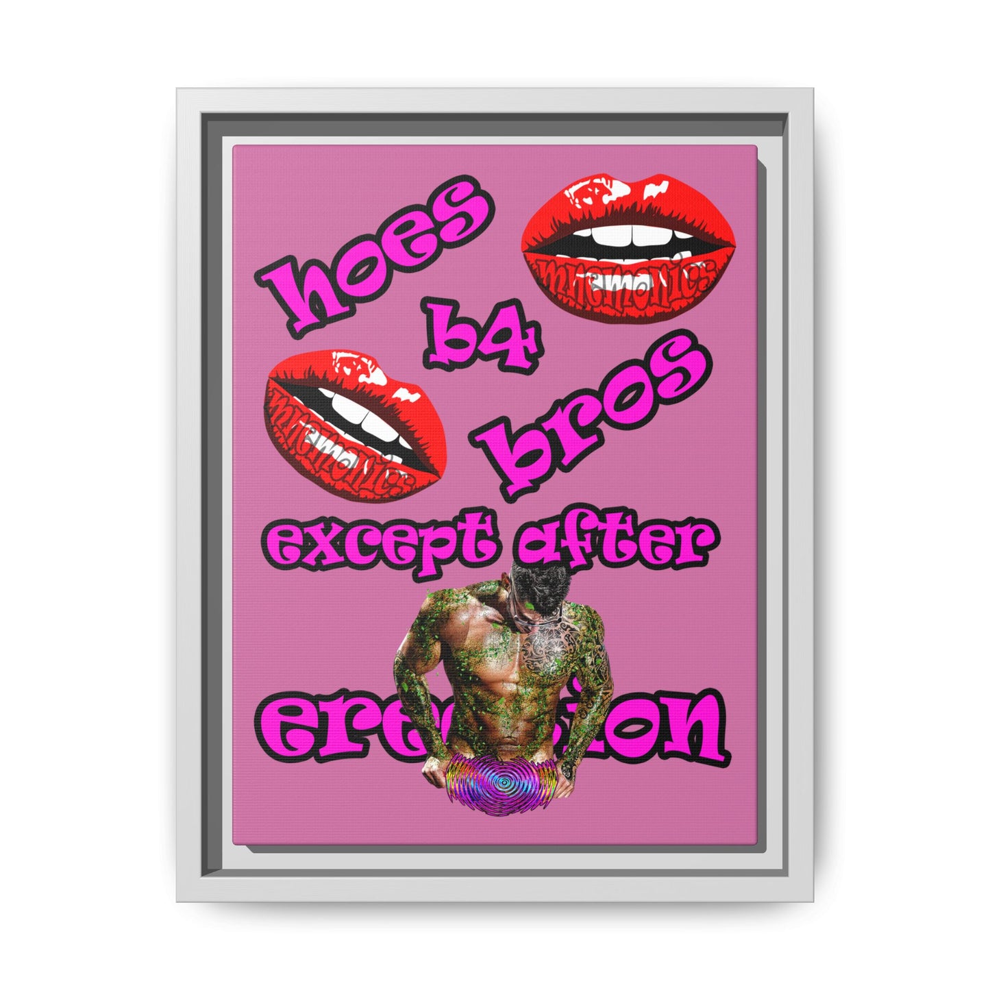 hoes b4 bros - framed canvas art (light pink)