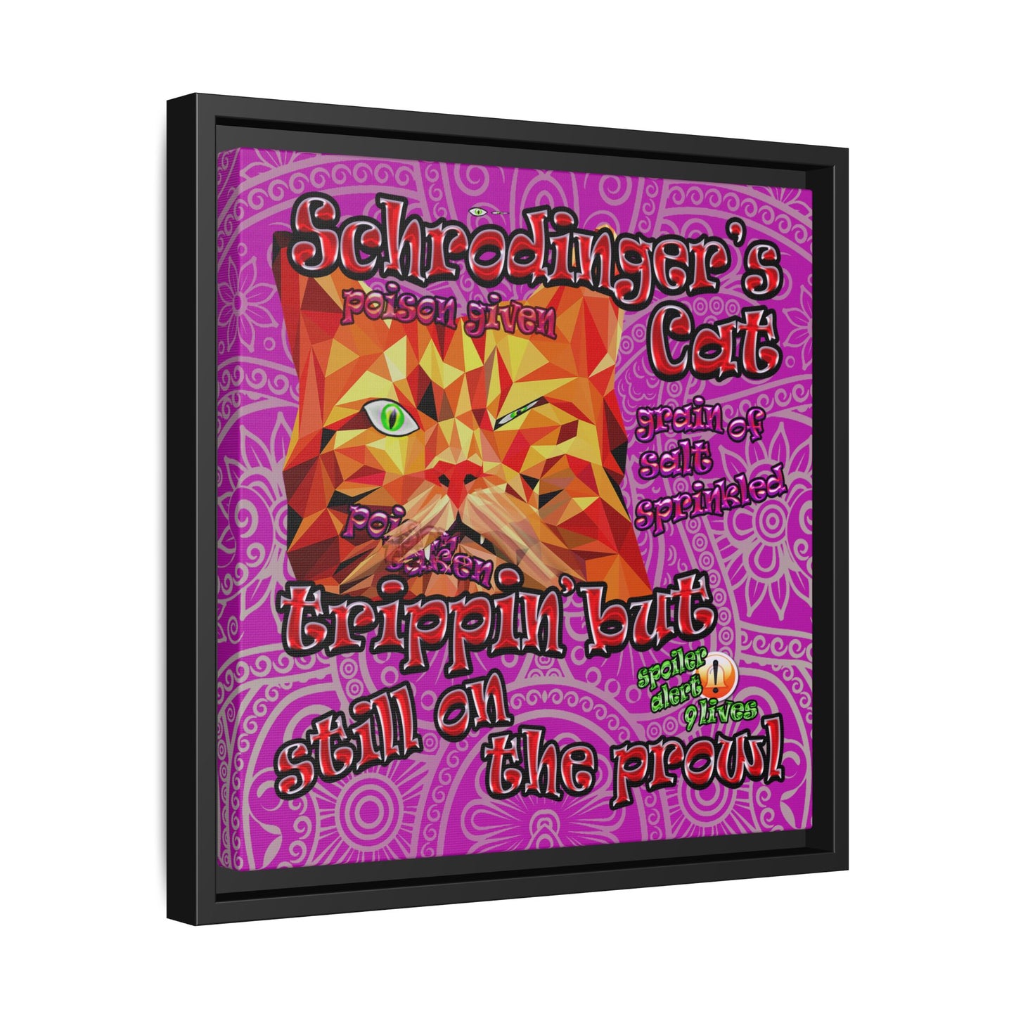 schrodinger's cat - framed canvas art (pink swirl)