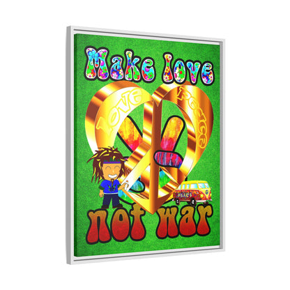 love peace - framed canvas art (green turf)