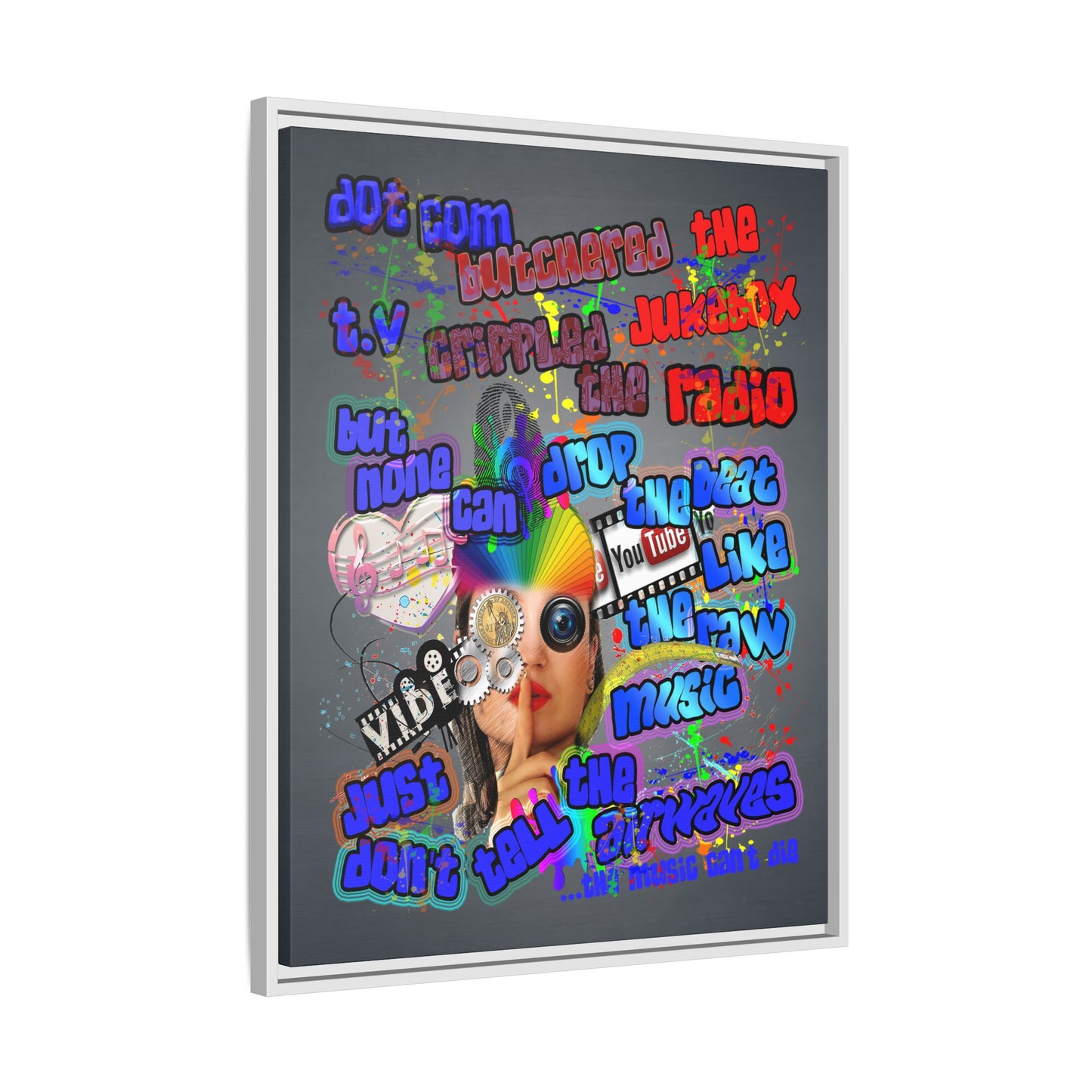 drop the beat - framed canvas art (grey-light grey)