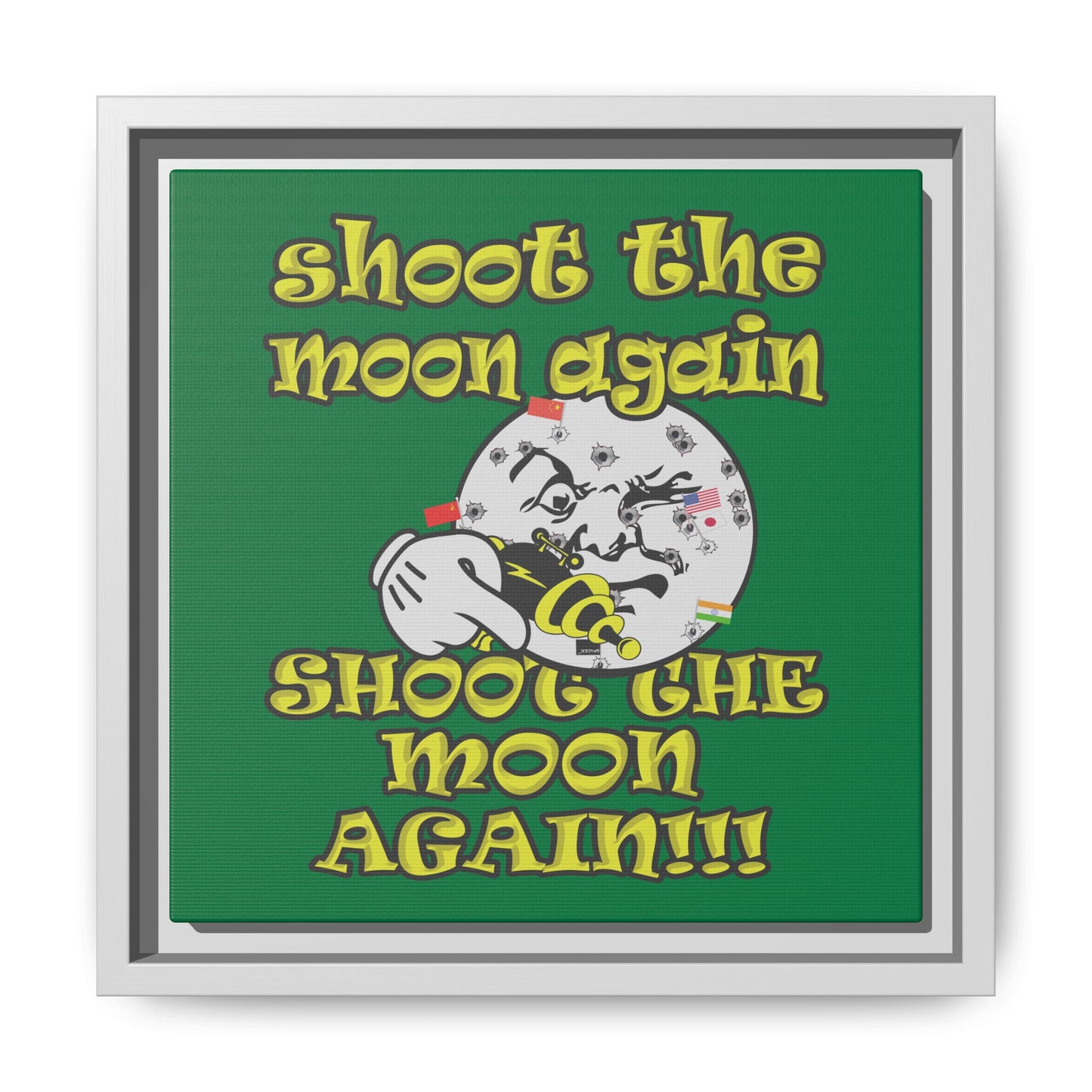 shoot the moon again - framed canvas art (dark green)