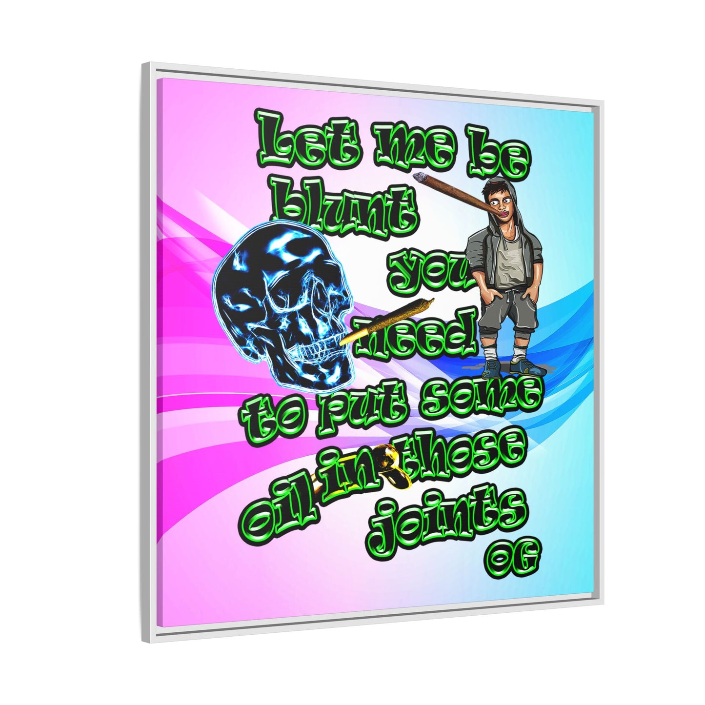 og - framed canvas art (light blue-pink wave)