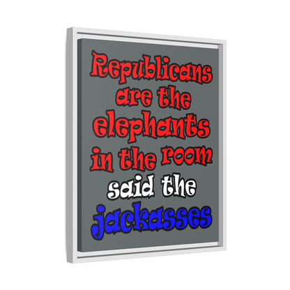 donkeys and elephants - framed canvas art (dark grey)