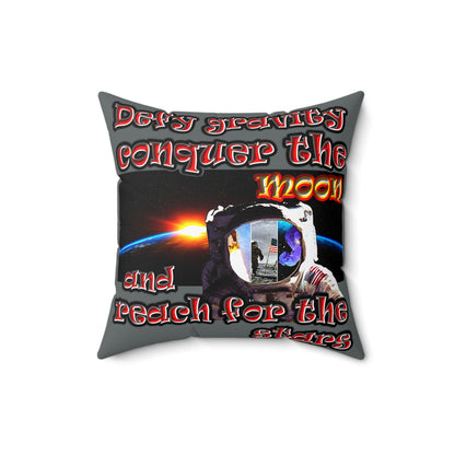 defy conquer reach - Spun Polyester Square Pillow - (dark grey)