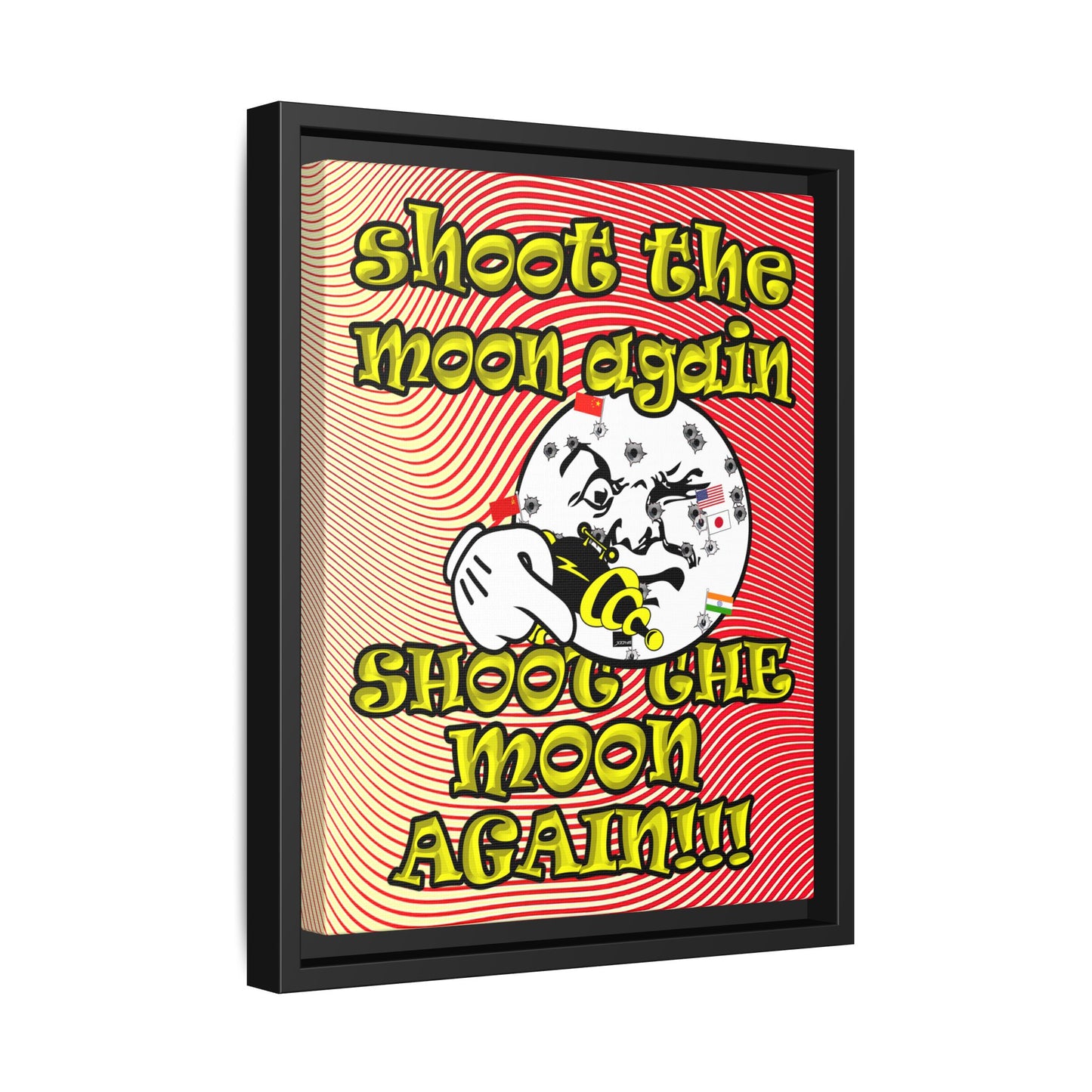 shoot the moon again - framed canvas art (yellow-orange wave)