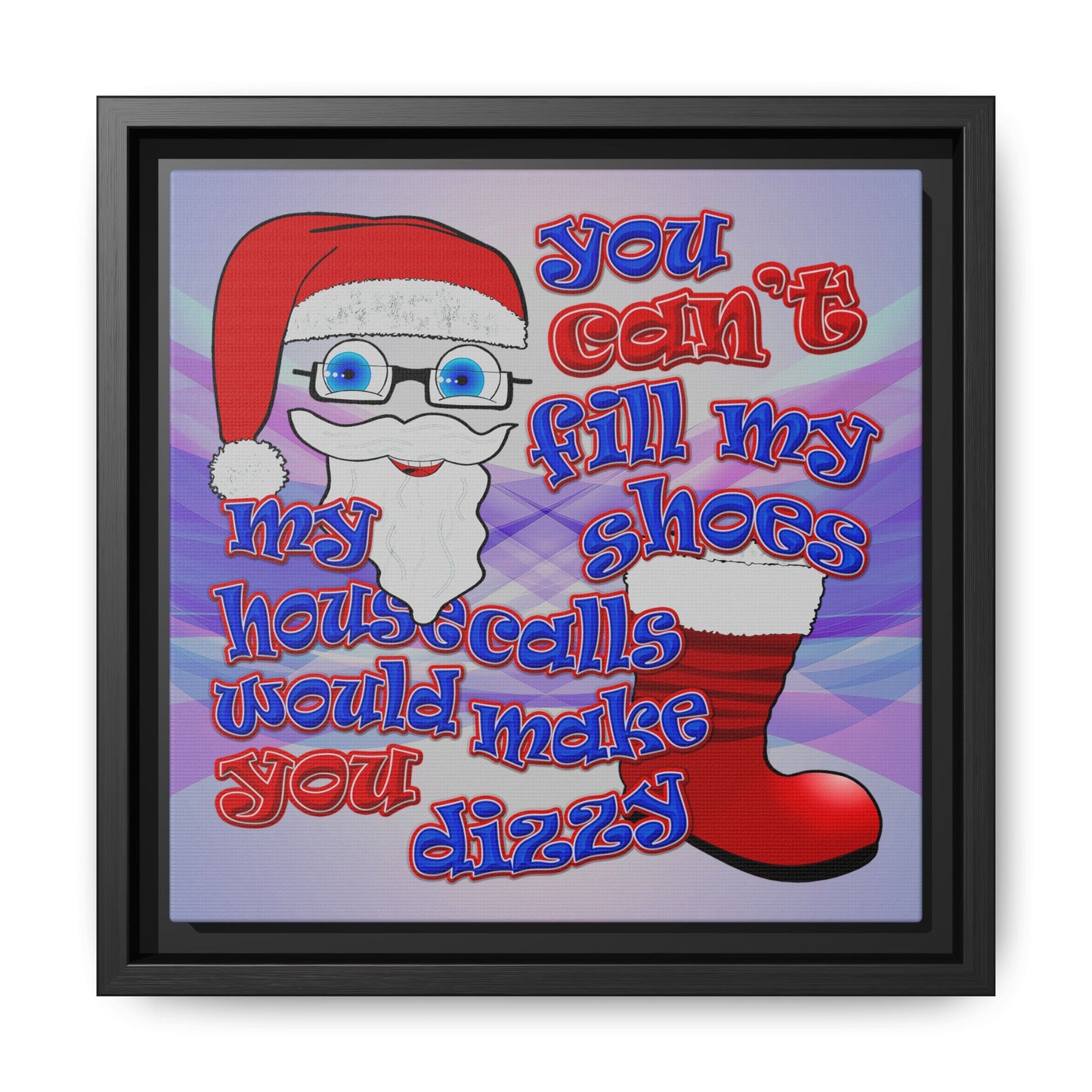 santa's shoes - framed canvas art (light blue-pink wave)