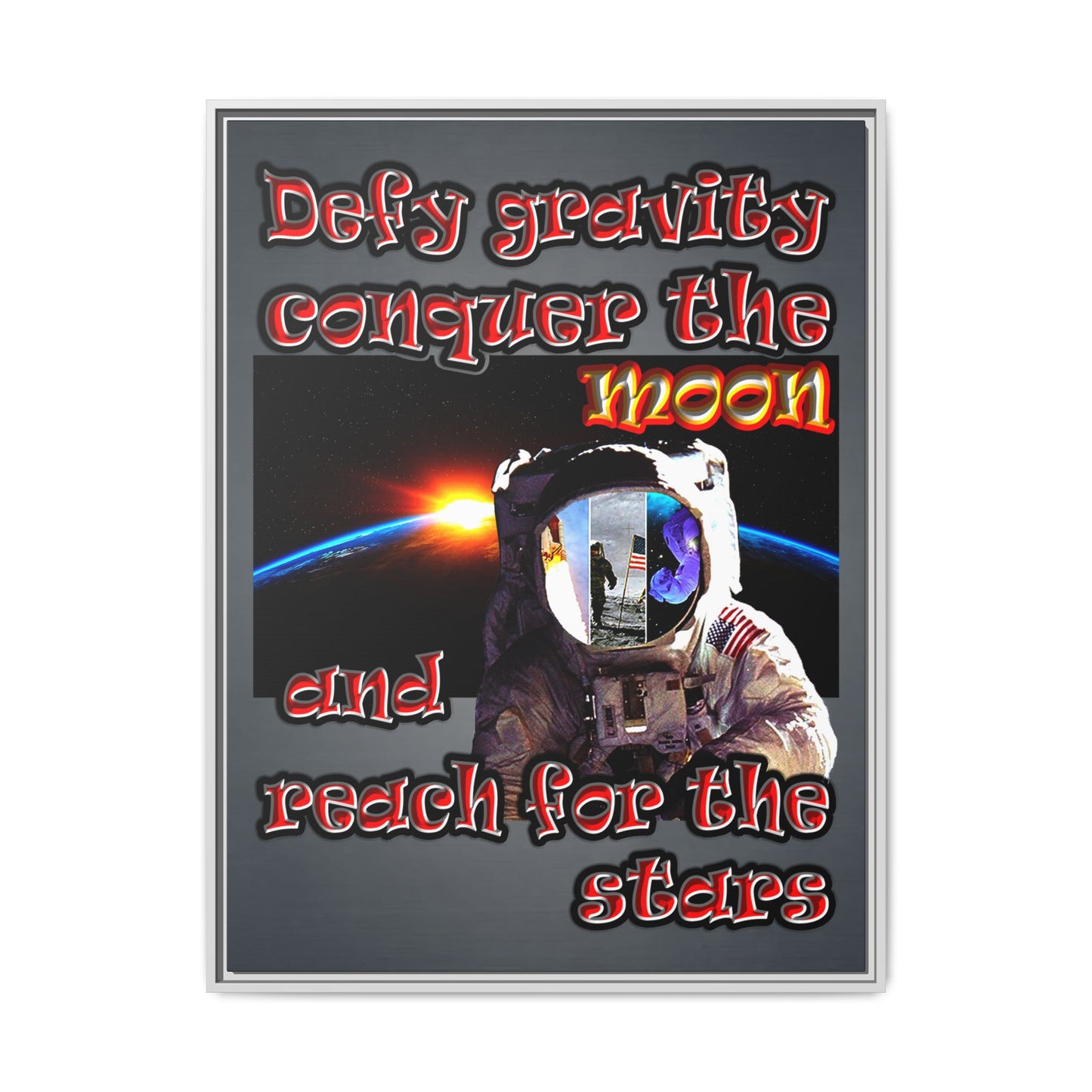 defy conquer reach - framed canvas art (grey-light grey)