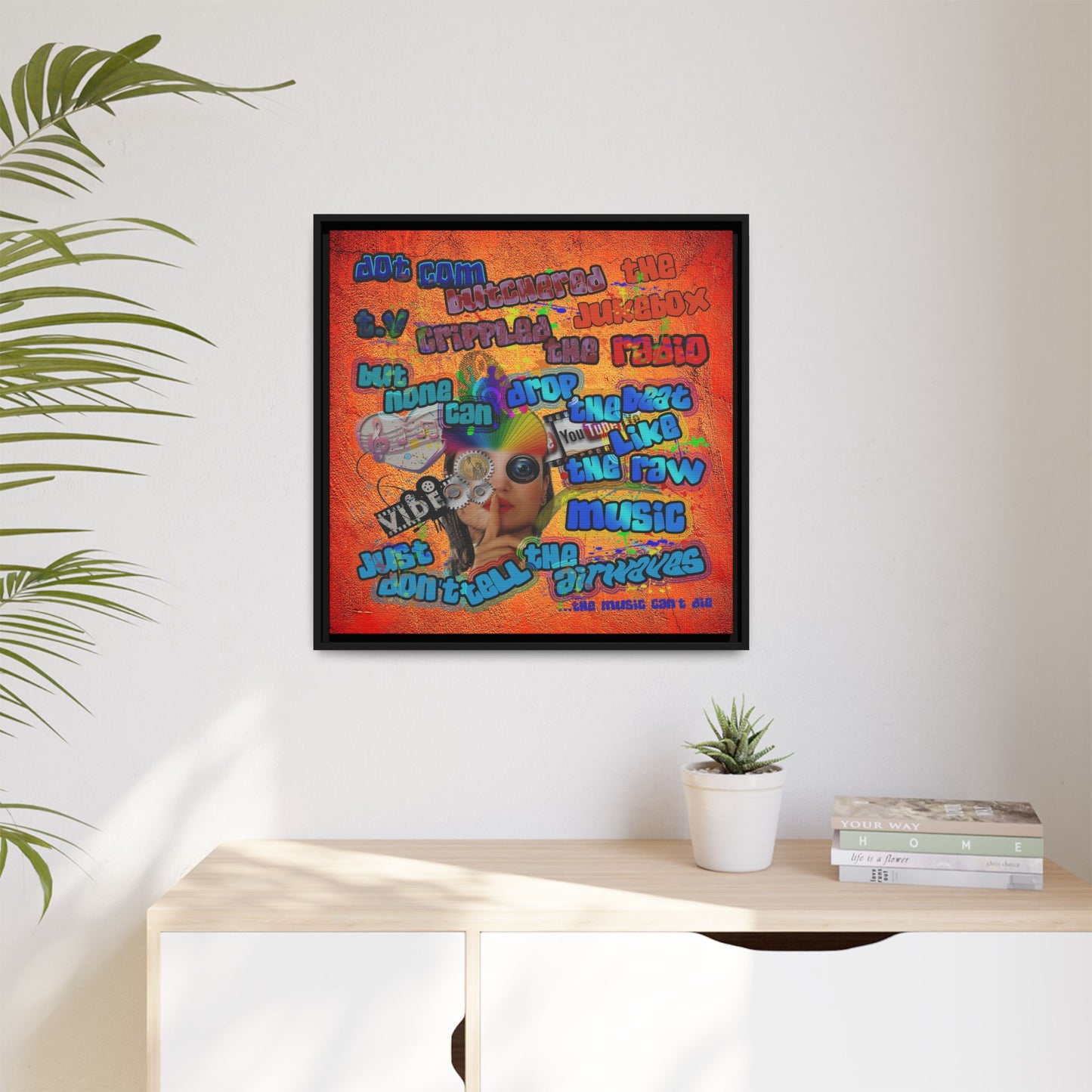 drop the beat - framed canvas art (burnt orange)