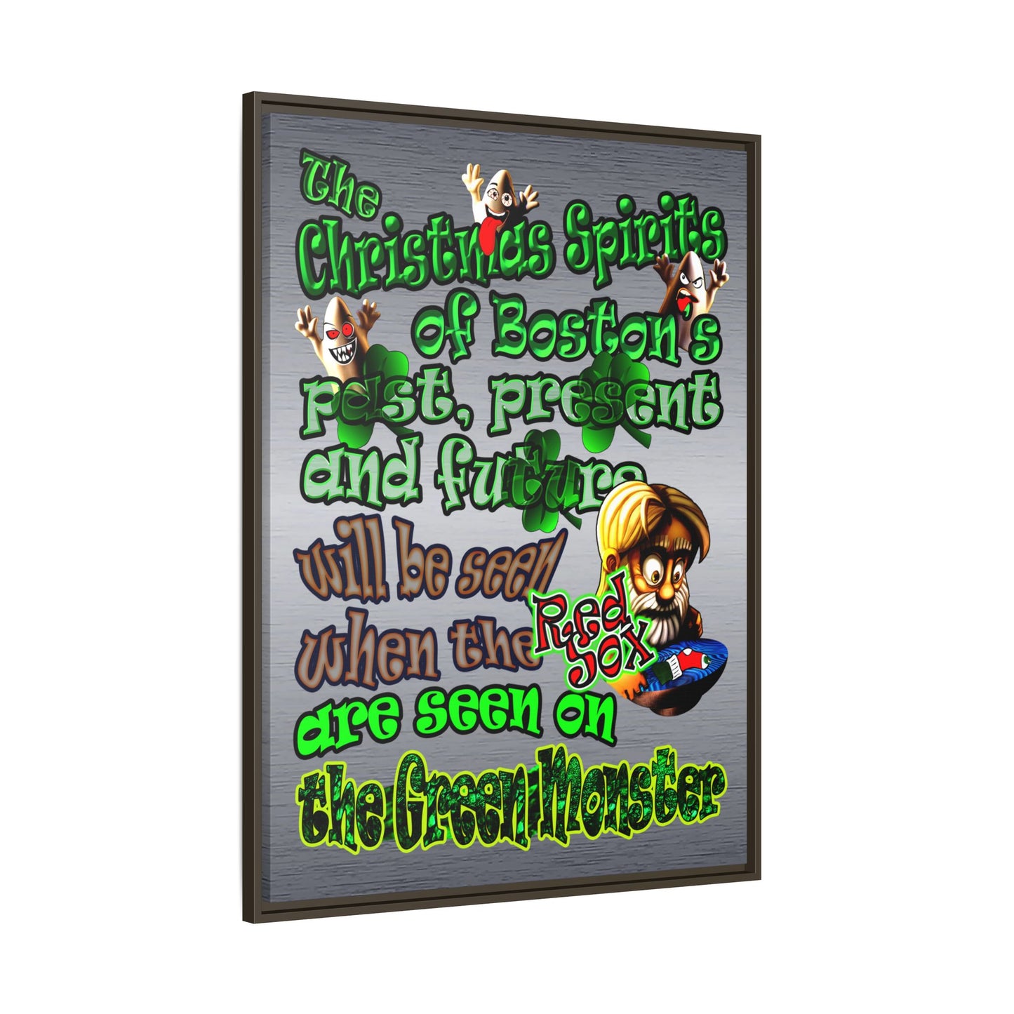 christmas spirits of boston - framed canvas art (brushed nickel)