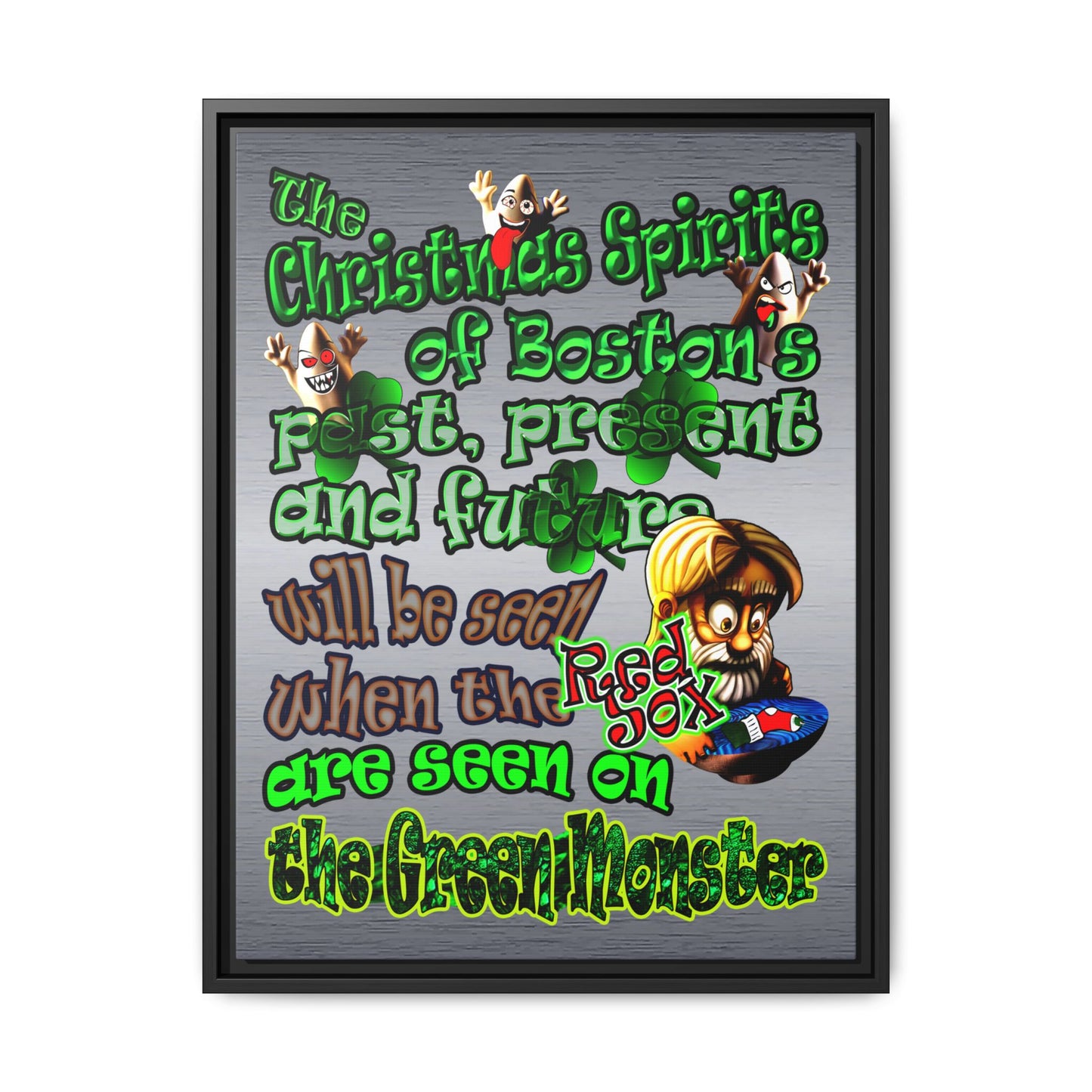 christmas spirits of boston - framed canvas art (brushed nickel)