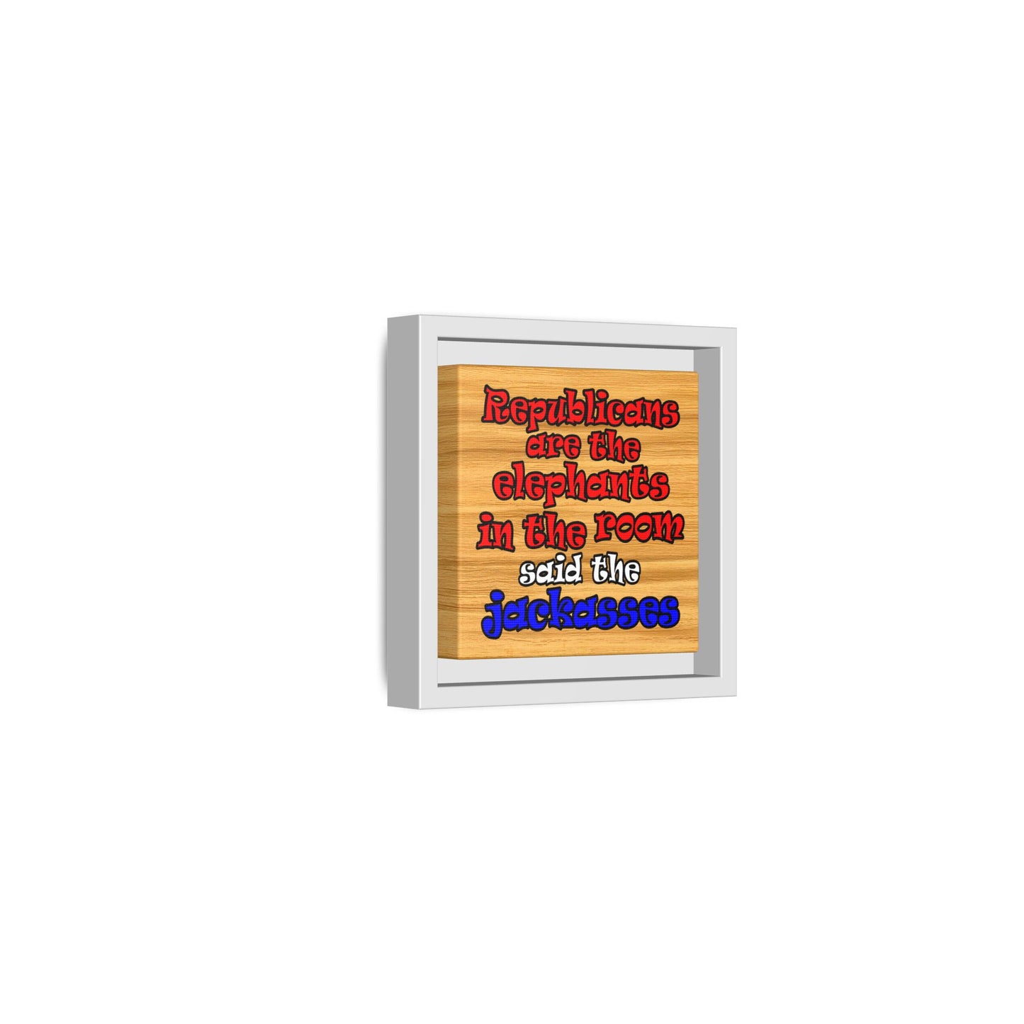 donkeys and elephants - framed canvas art (butterscotch wood finish)