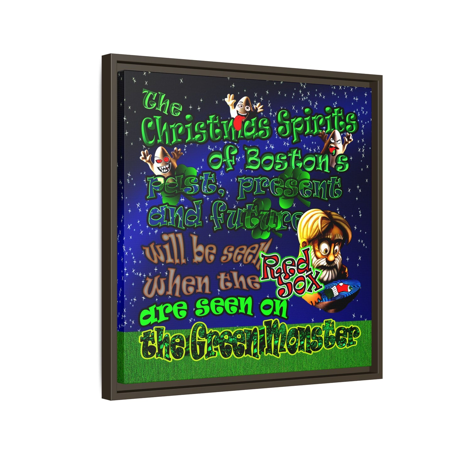 christmas spirits of boston - framed canvas art ('snoops' background)