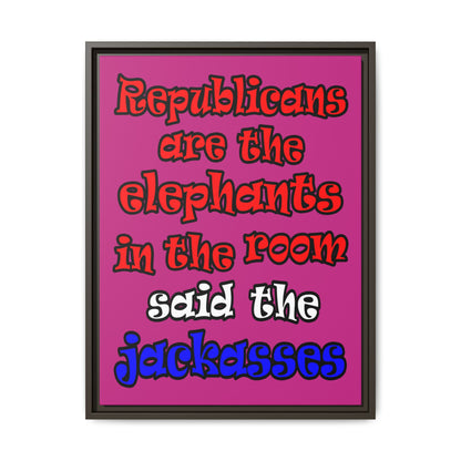 donkeys and elephants - framed canvas art (pink)