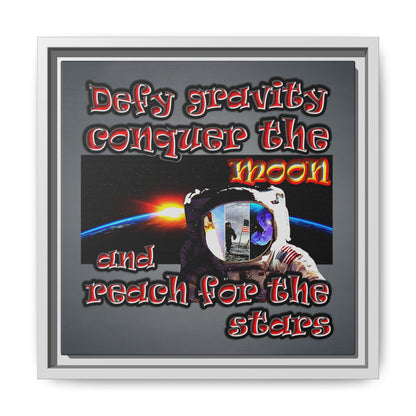 defy conquer reach - framed canvas art (grey-light grey)