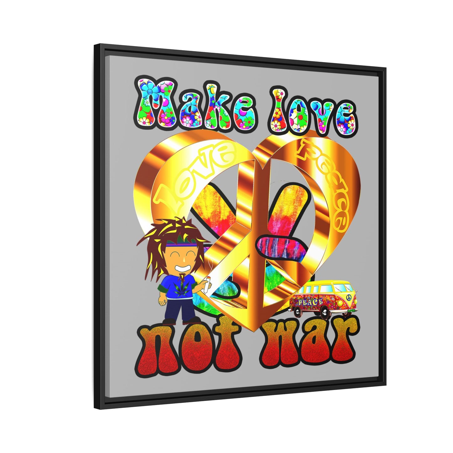 love peace - framed canvas art (light grey)